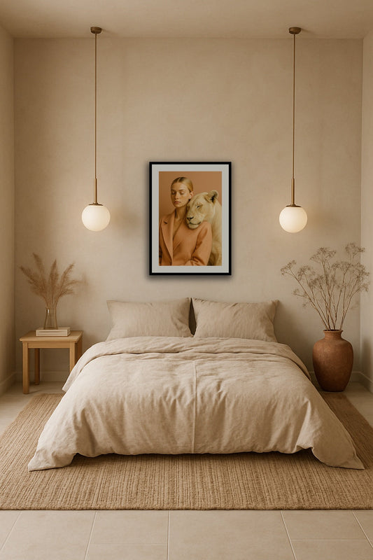 Beige Harmony affisch stylad i interiörmiljö.