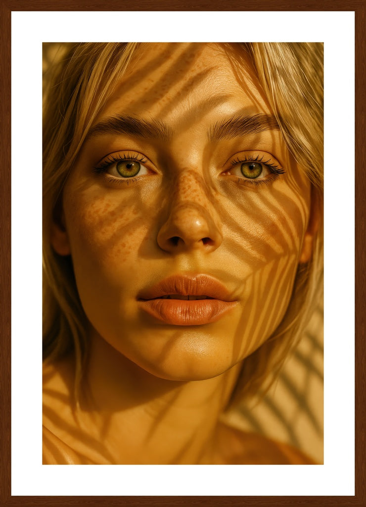 Botanical Shadow Play affisch stylad i interiörmiljö med mörk ekram.