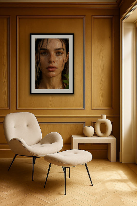 Dew-Kissed Glow affisch stylad i interiörmiljö.