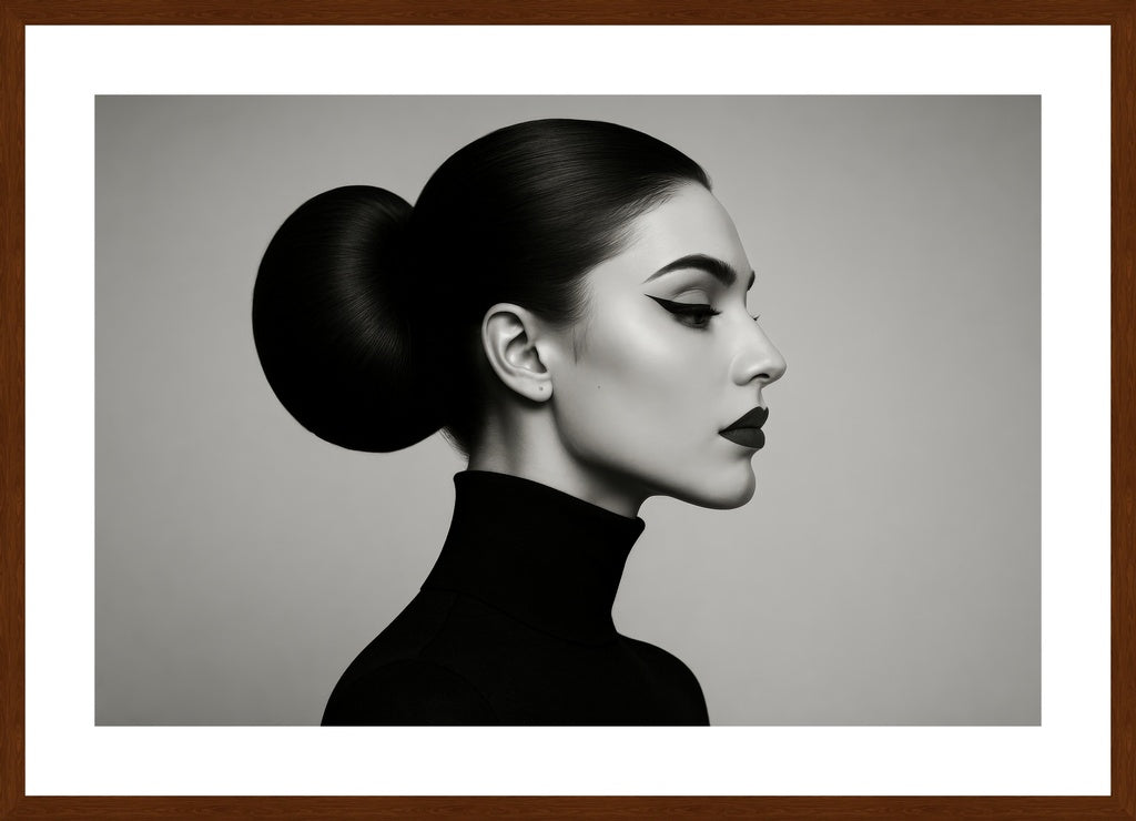 Monochrome Profile affisch stylad i interiörmiljö med mörk ekram.