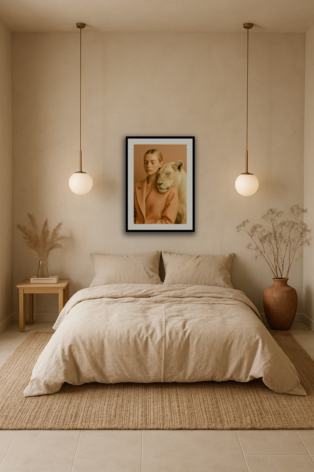 Beige Harmony affisch stylad i interiörmiljö.