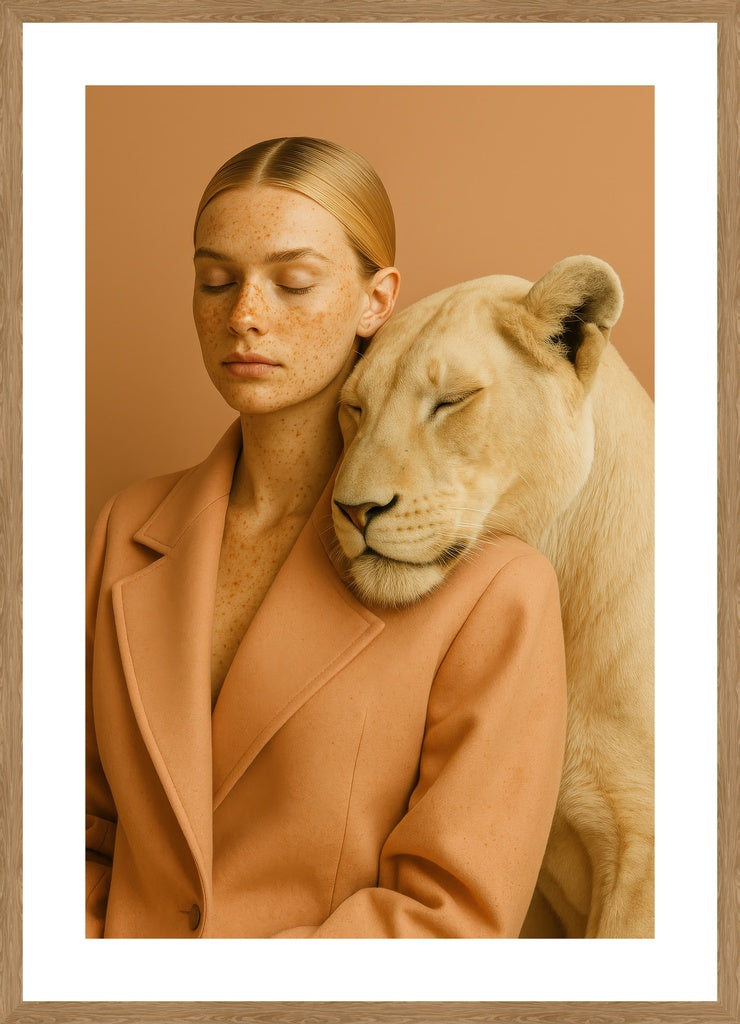 Beige Harmony affisch stylad i interiörmiljö med ekram.