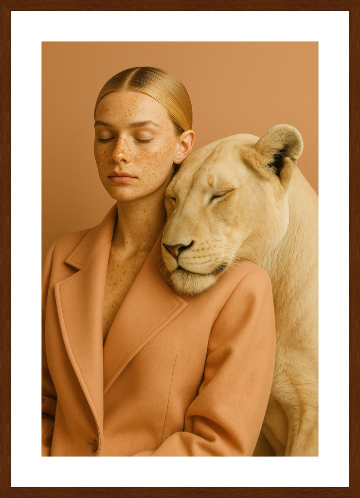 Beige Harmony affisch stylad i interiörmiljö med mörk ekram.