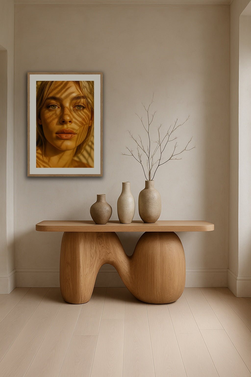 Botanical Shadow Play affisch stylad i interiörmiljö.