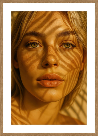 Botanical Shadow Play affisch stylad i interiörmiljö med ekram.