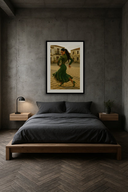 Carmen’s Green Reverie affisch stylad i interiörmiljö.