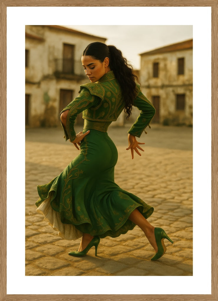 Carmen’s Green Reverie affisch stylad i interiörmiljö med ekram.