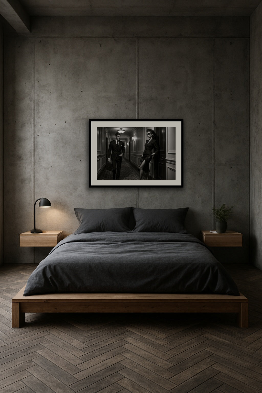 Corridor Intrigue affisch stylad i interiörmiljö.