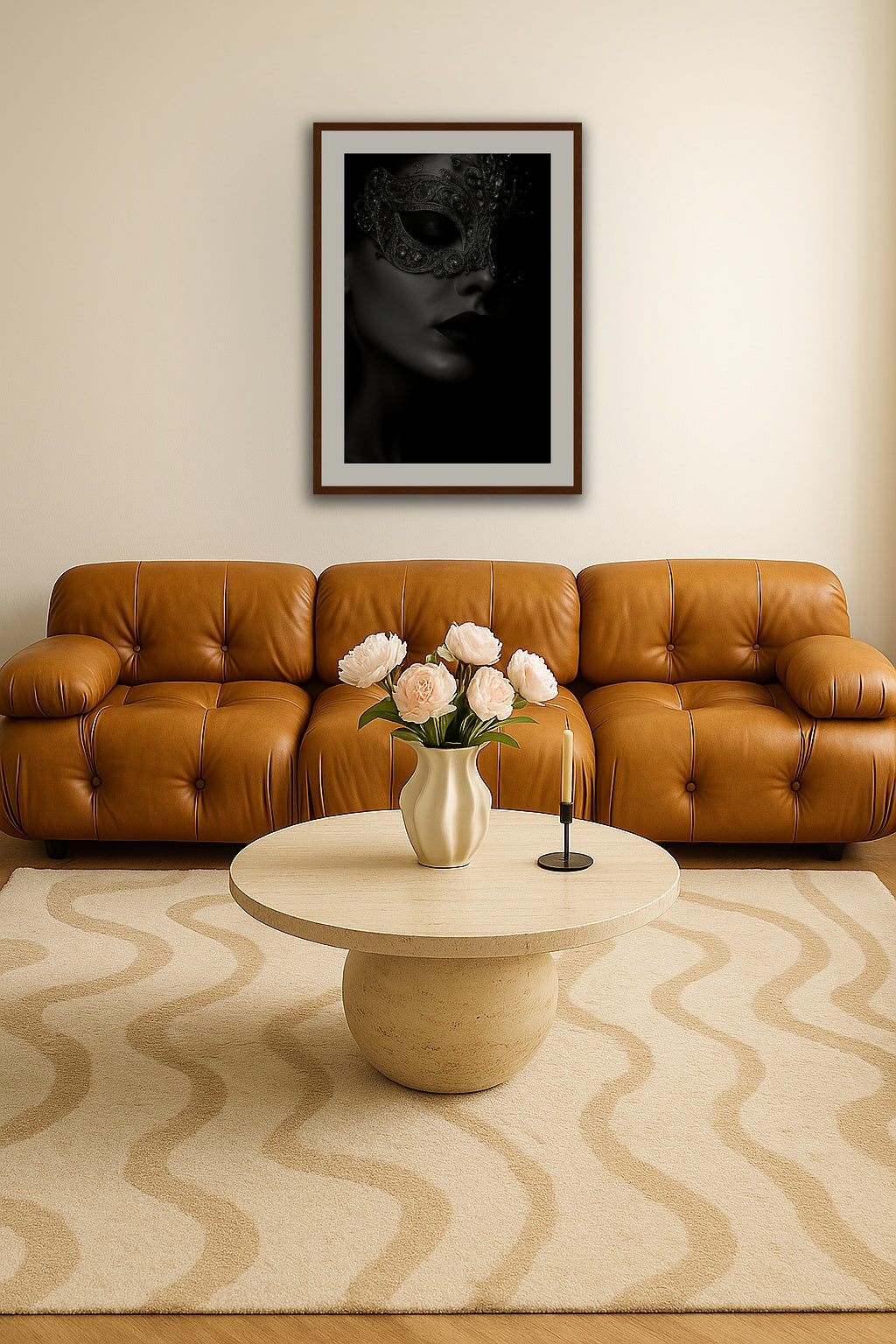 Dark Masquerade Secrets affisch stylad i interiörmiljö.