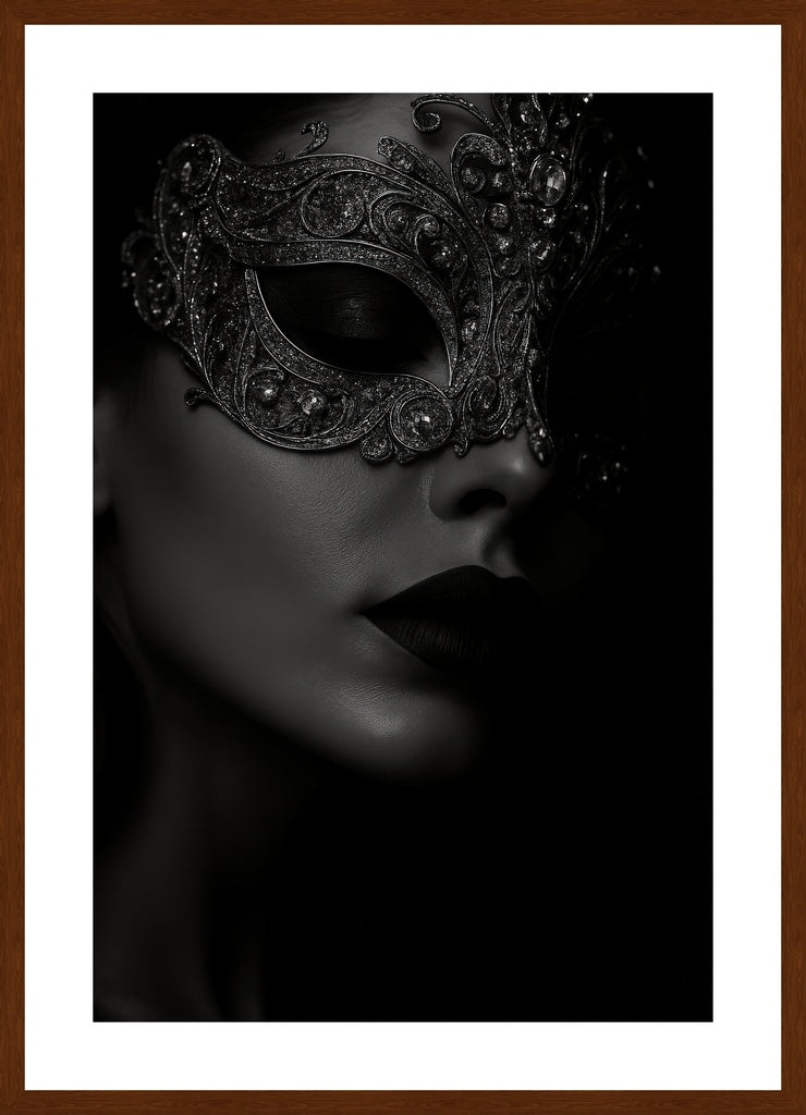 Dark Masquerade Secrets affisch stylad i interiörmiljö med mörk ekram.