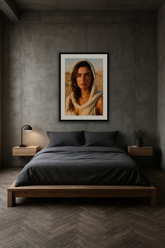 Desert Elegance affisch stylad i interiörmiljö.