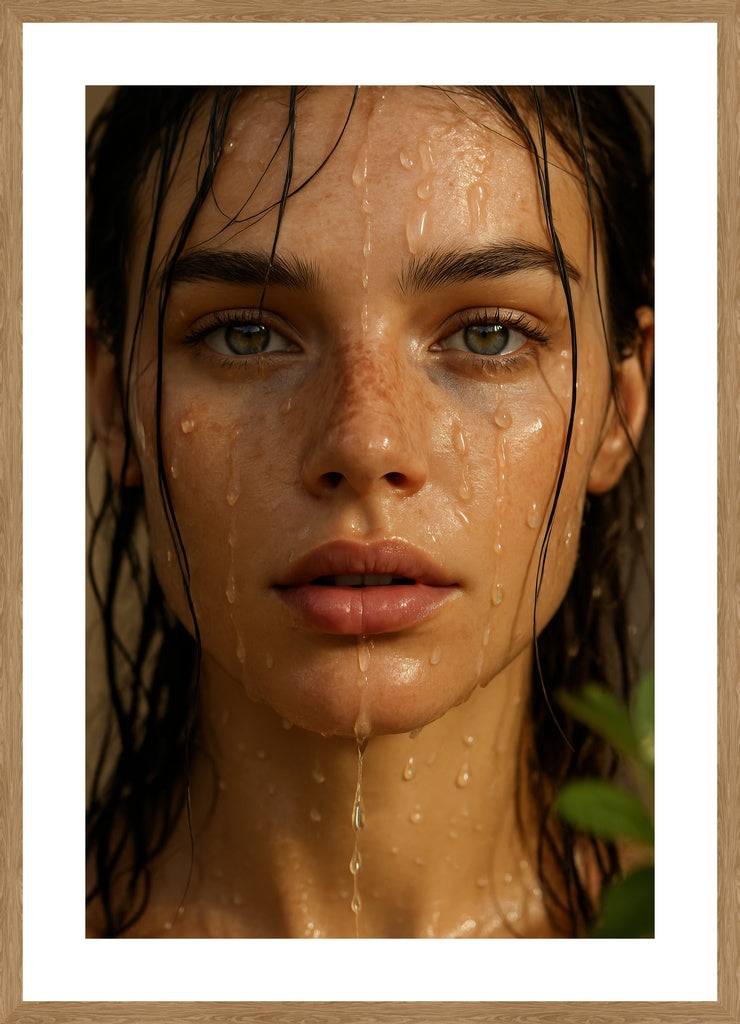 Dew-Kissed Glow affisch stylad i interiörmiljö med ekram.