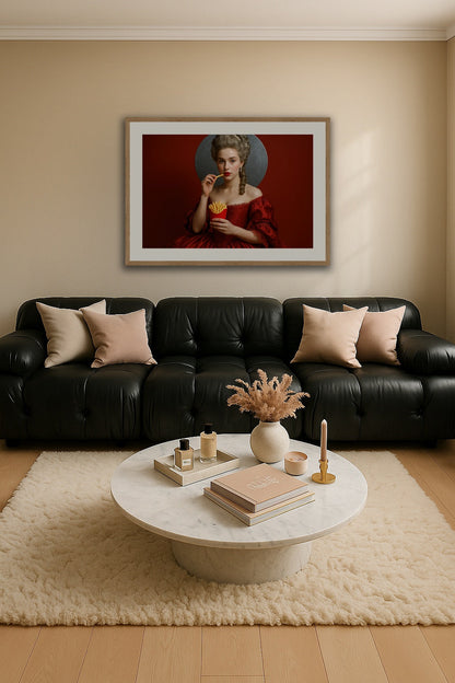 Halo of Crimson Fries affisch stylad i interiörmiljö.