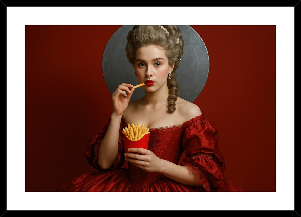 Halo of Crimson Fries affisch stylad i interiörmiljö med svart ram.