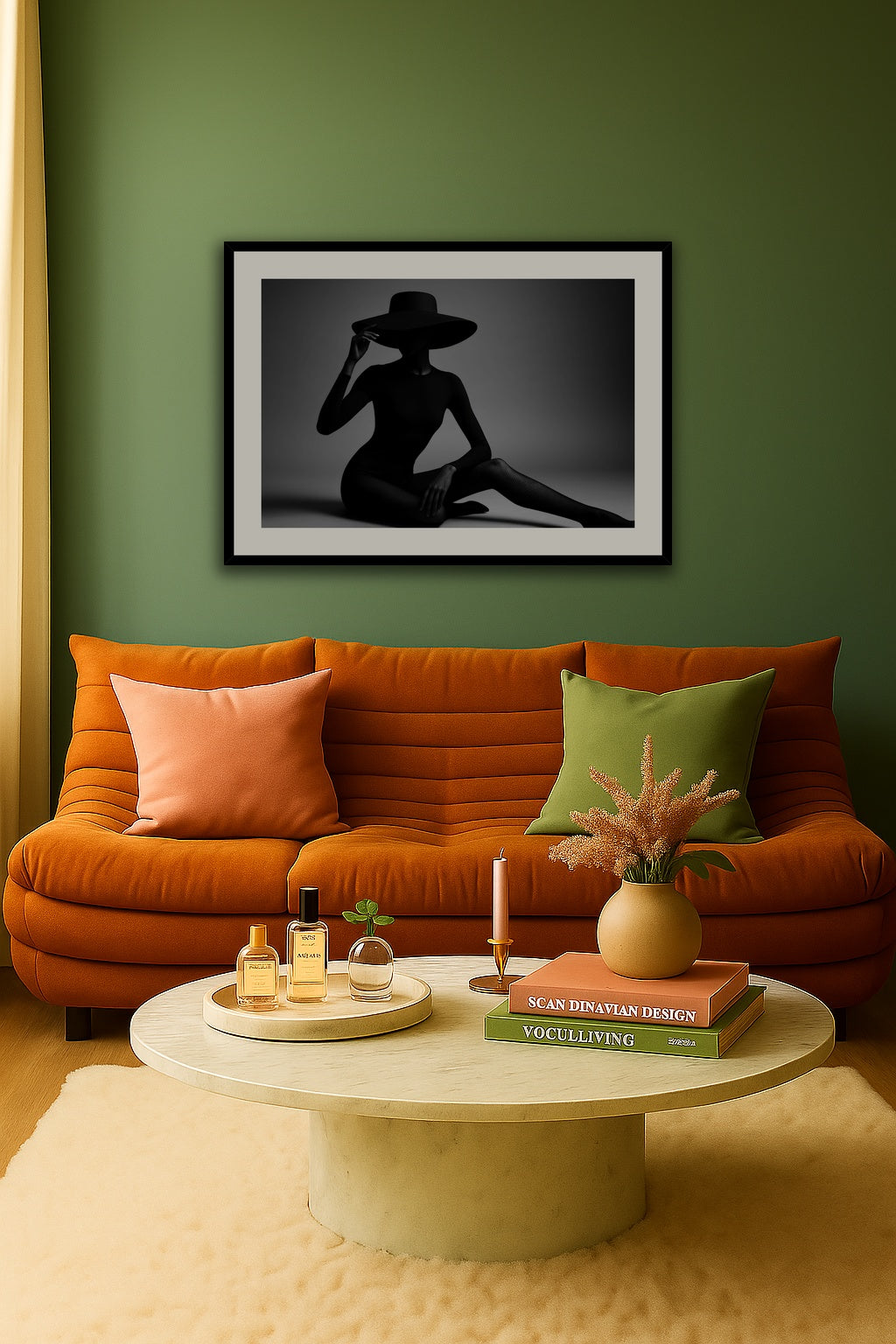 Monochrome Fashion Mystery III affisch stylad i interiörmiljö.