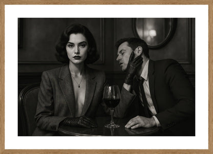 Noir Cafe Drama affisch stylad i interiörmiljö med ekram.