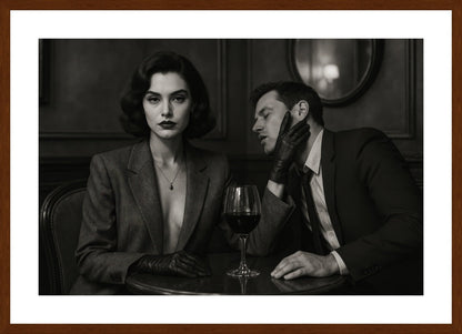 Noir Cafe Drama affisch stylad i interiörmiljö med mörk ekram.