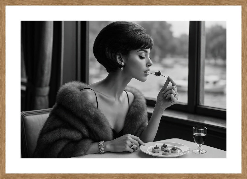 Opulent Bite affisch stylad i interiörmiljö med ekram.