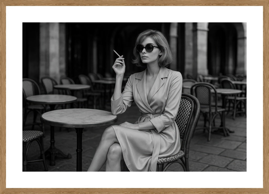 Parisian Cafe Reverie affisch stylad i interiörmiljö med ekram.