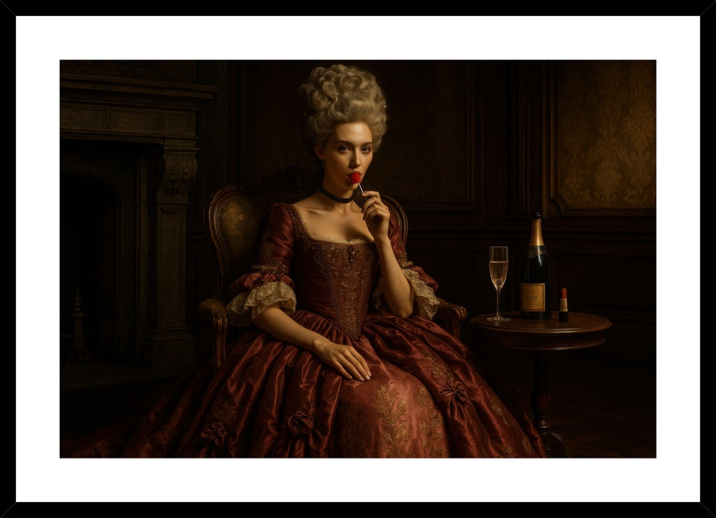 Rococo Lollipop Muse affisch stylad i interiörmiljö med svart ram.