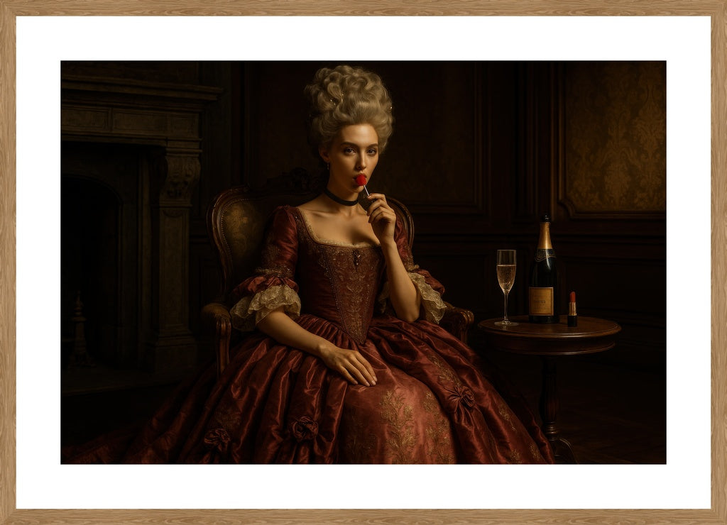 Rococo Lollipop Muse affisch stylad i interiörmiljö med ekram.