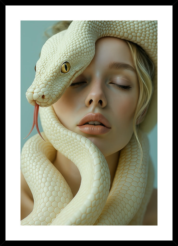 Serpent’s Whisper affisch stylad i interiörmiljö med svart ram.