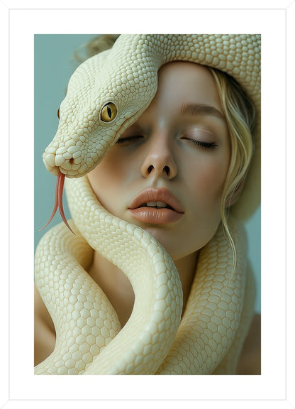 Serpent’s Whisper affisch stylad i interiörmiljö med vit ram.