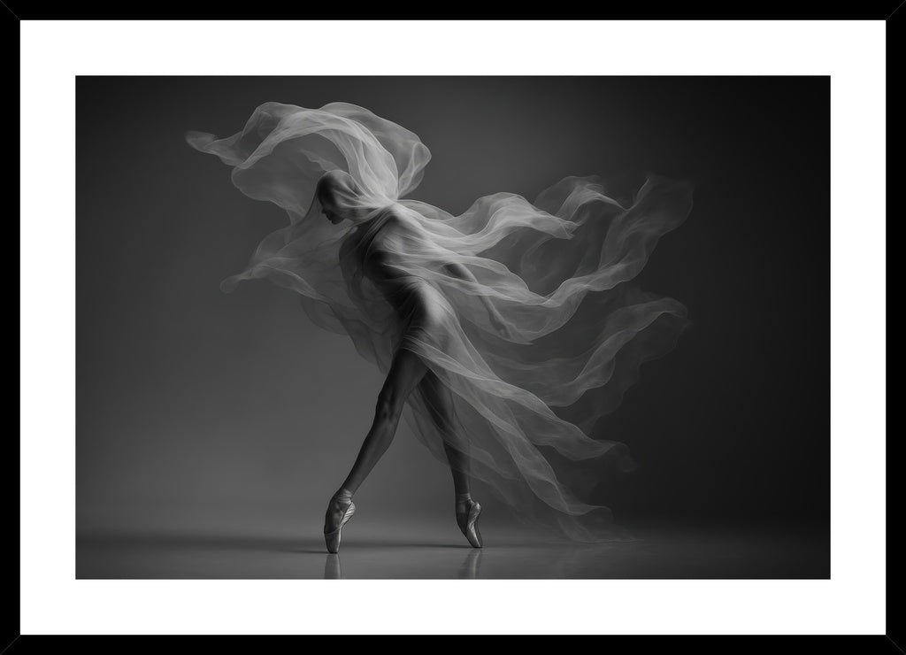 Veil of Movement II affisch stylad i interiörmiljö med svart ram.