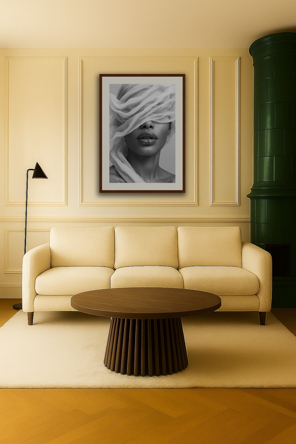 Veiled Elegance I affisch stylad i interiörmiljö.