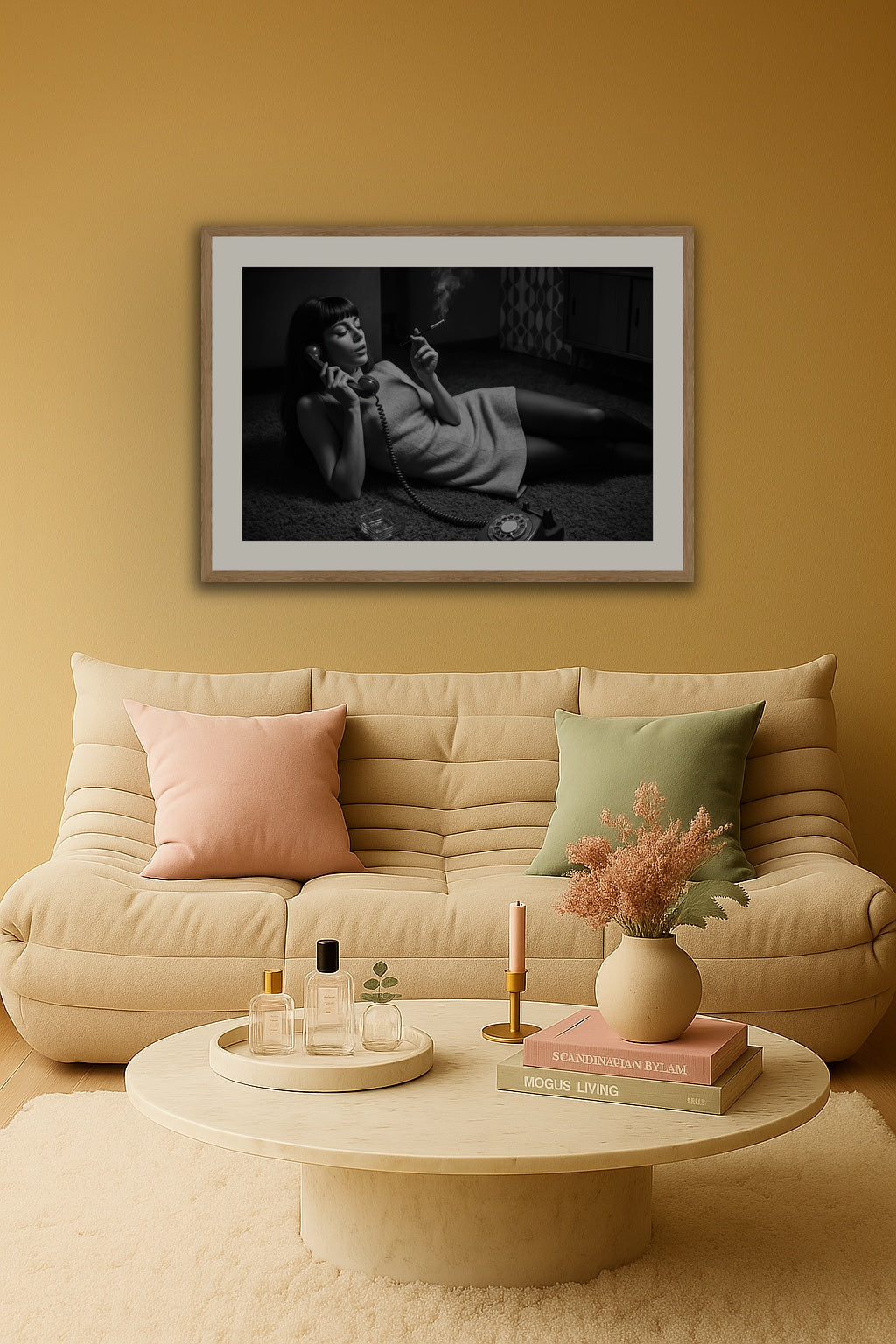 Vintage Call affisch stylad i interiörmiljö.